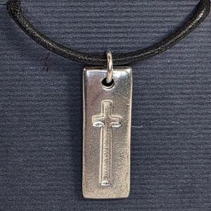 Bob Siemon Designs Jewelry 100% Solid Pewter Cross Pendant + Black Cord Necklace